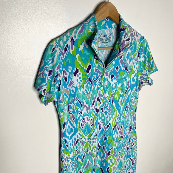 Ibkul Short Sleeve Dress Womens Small Blue Quarter Zip Sun Protectant Pockets - Picture 4 of 11